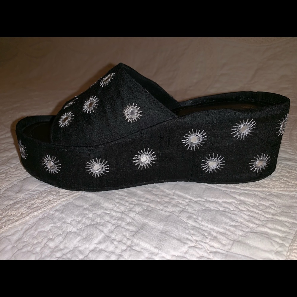 Black Platform Sandals with Mirror Design